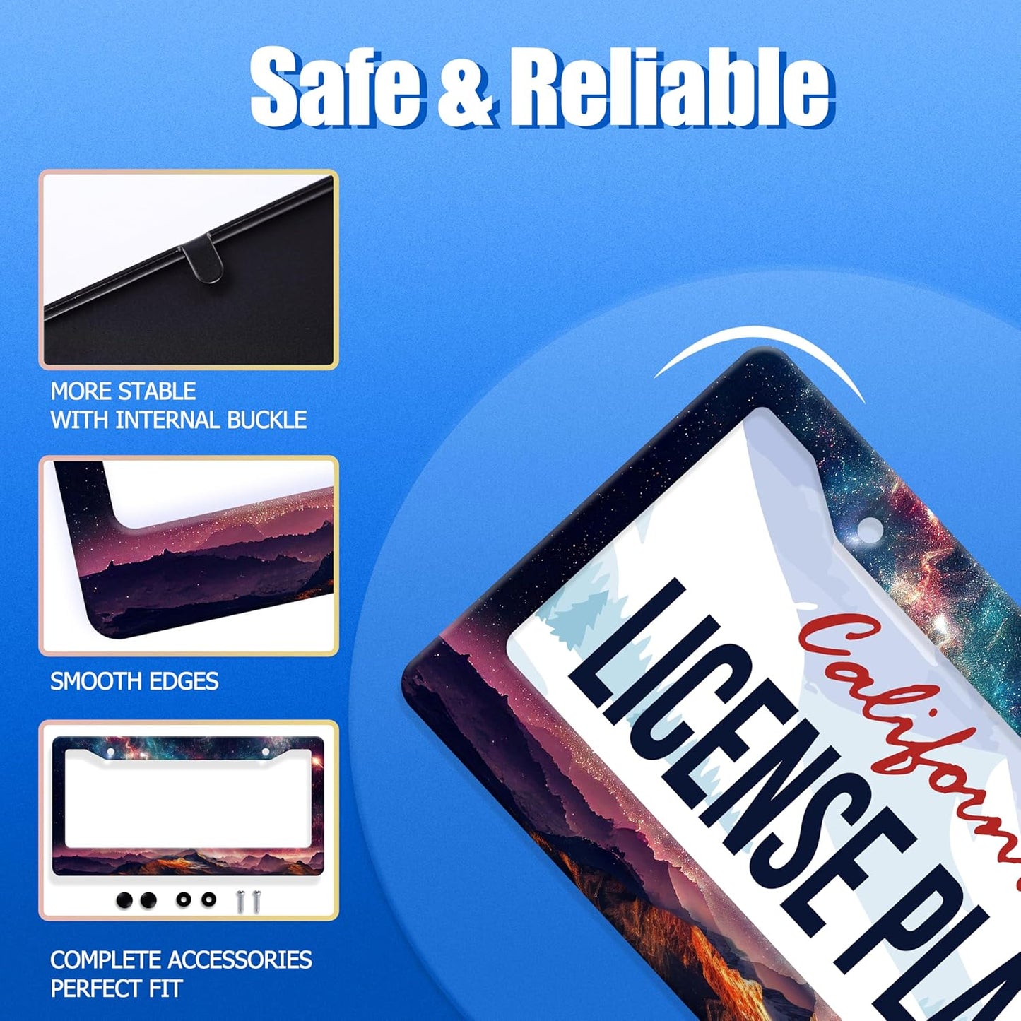 Mountain License Plate Frame Colorful Starry Sky Galaxy License Plate Stainless Steel Funny License Plate Holder Men Women Mountains Car Accessory Decoration 12.3" x 6.3"