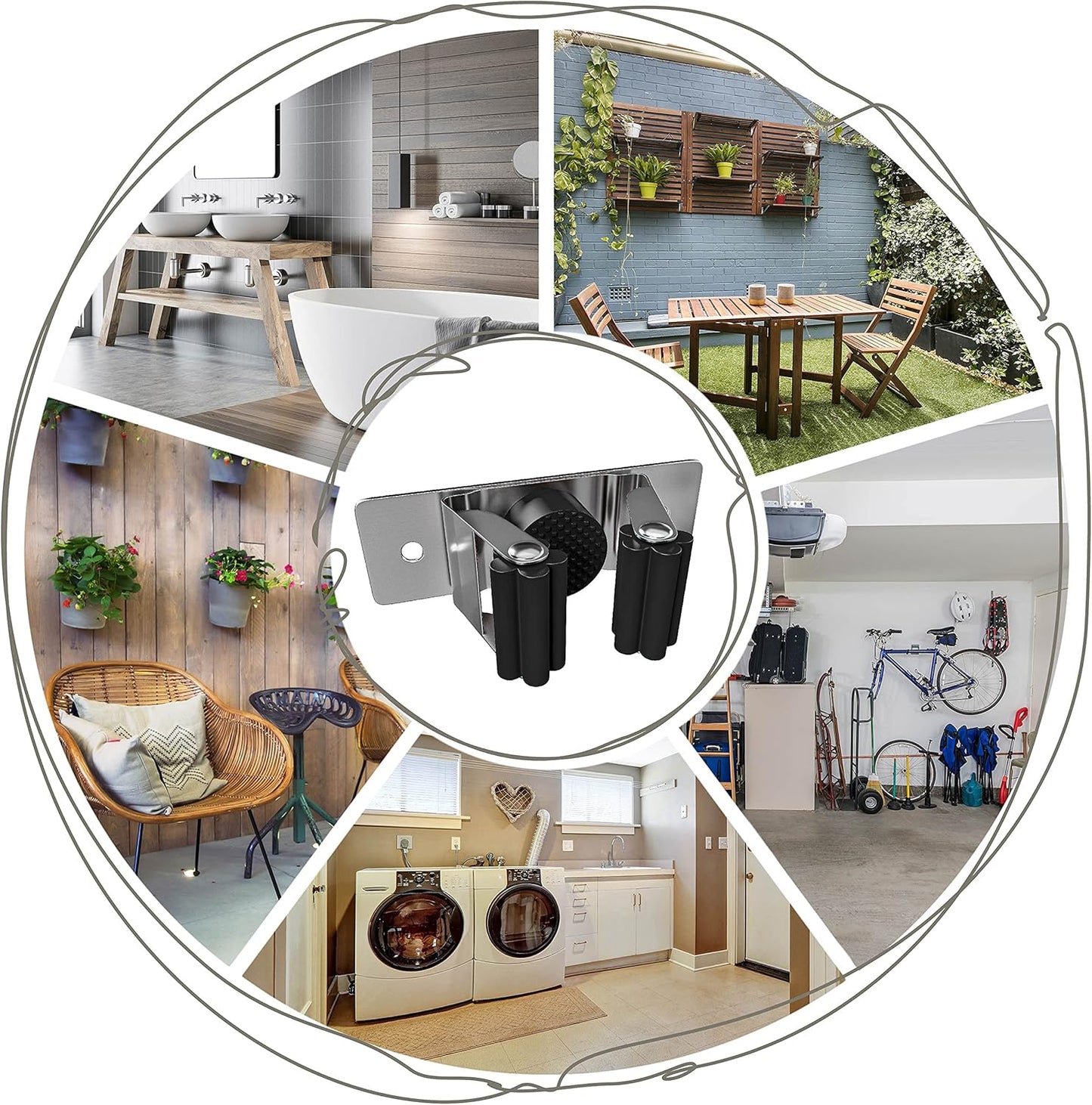 Self Adhesive Broom and Mop Holder Wall Mounted – SUS304 Stainless Steel 2-Slot Organizer with Anti-Slip Rubber Grips, 25lb Load, Adjustable for 0.6–1.4" Handles, Garage Kitchen Bathroom Use, 6 Pcs