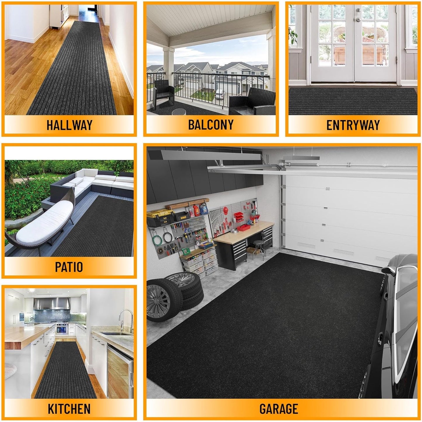 Ottomanson 2' x 49' Hallway Runner with Scraper Pile Extra Durable Non-Slip Rug Mat for Indoor & Outdoor Use - Ideal for Kitchen, Entryway, Patio & Garage - High-Traffic Carpet, Black