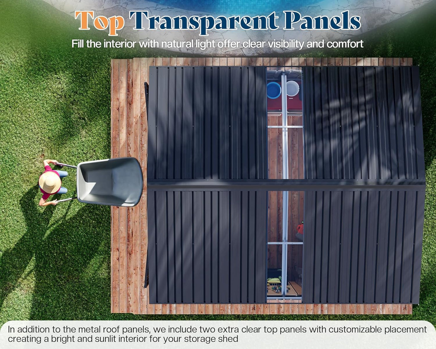 AMERLIFE 10.1x11.5x7.4 FT Galvanized Steel Storage Shed with Dual Transparent Panels, 2 4-Pane Windows & Hinged Double Doors, Outdoor Shed for Backyard, Patio, Garden, Dark Grey