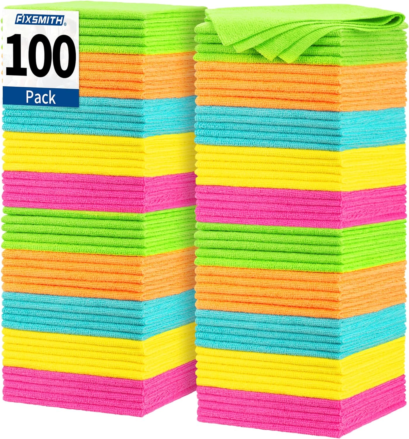 FIXSMITH Microfiber Cleaning Cloth, 100 Pack Shop Towels, Micro Fiber Cloth for Cleaning Car, All-Purpose Absorbent Cleaning Rags for Housekeeping, Dust Cloth for Office, Car Wash Towels, 12inx12in