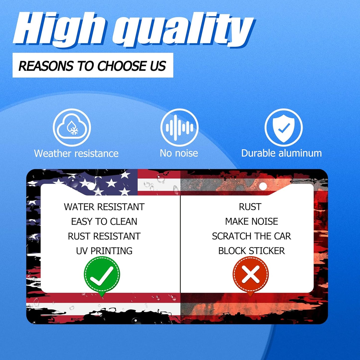 Vintage American Flag License Plate Frame USA Flag License Plate Stainless Steel Funny License Plate Holder Patriotic Car Accessories With Screws Car Decoration 12.3" x 6.3"Fits Standard Vehicles Size