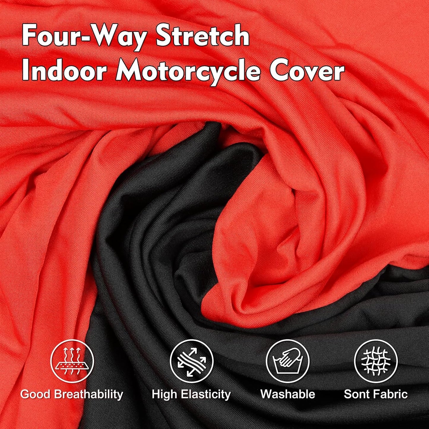 Indoor Motorcycle Cover, Soft Stretch Elastic Dustproof Protection Windproof Cover for Bike, Black and Red Stitching Motorcycle Cover for 96 x 41 x 49 in