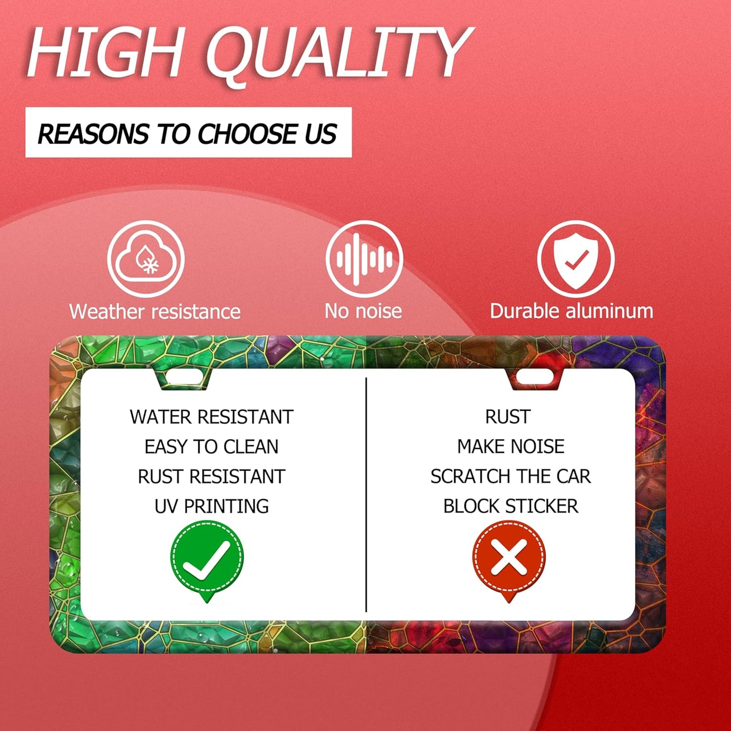 Colored Gemstone Patterns License Plate Frame Funny License Plate Frames Stainless Steel Accessories Cars Decor with 2 Holes and Screws Fits Standard Us Ca Vehicles License Plate Holder 12.2 X 6 Inch