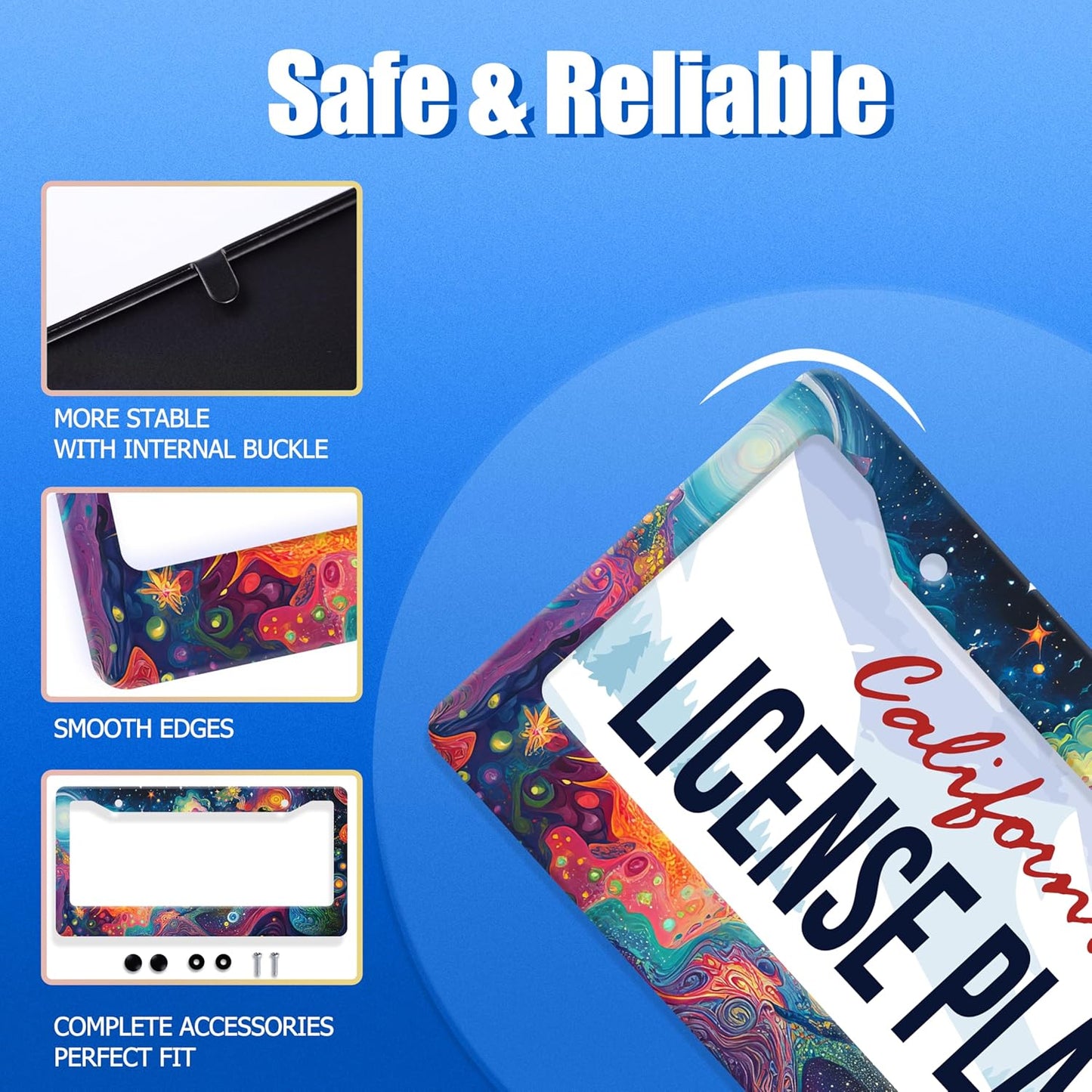 Abstract Galaxy License Plate Frame Starry Sky License Plate Stainless Steel Funny License Plate Holder for Men Women Colorful Car Accessories Decoration 12.3" x 6.3"