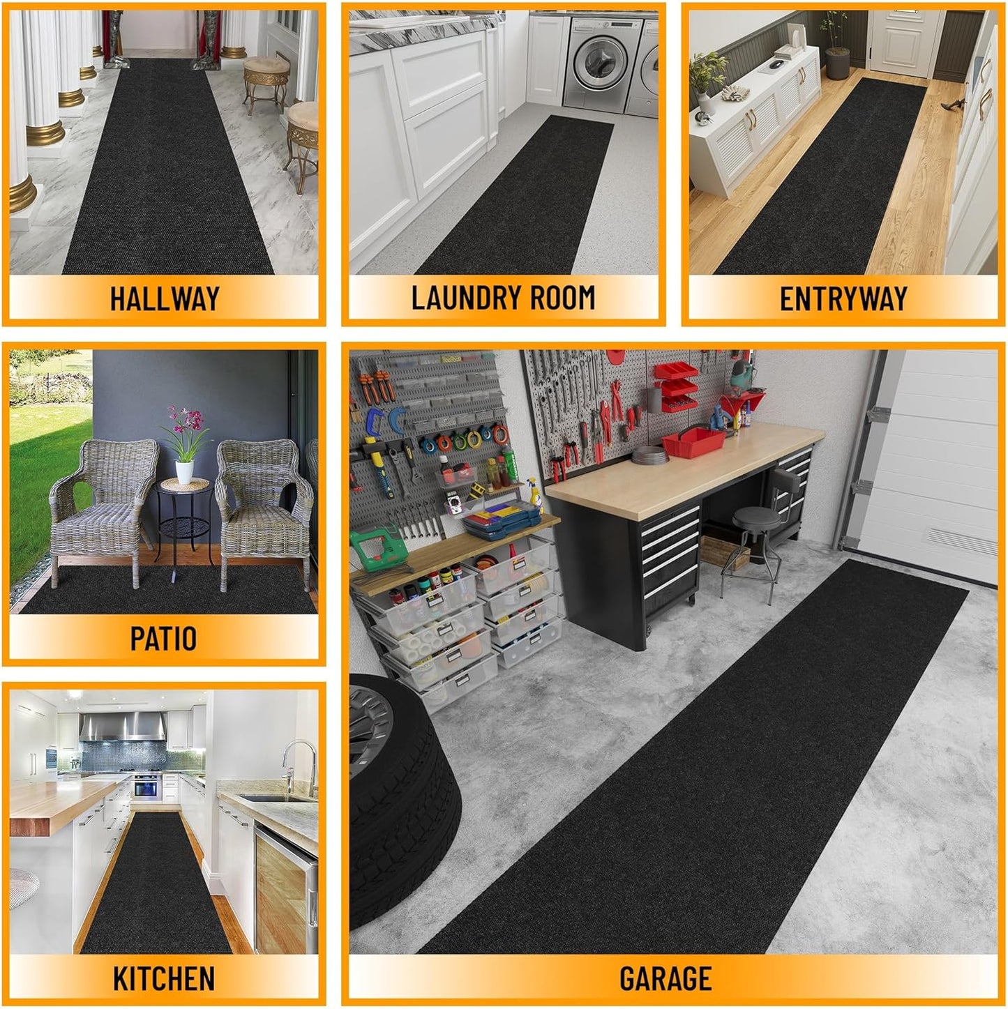 Ottomanson 2'7" x 51' Hallway Runner with Scraper Pile - Extra Durable Non-Slip Rug Mat for Indoor & Outdoor Use - Ideal for Kitchen, Entryway & Garage - High-Traffic Carpet, Black