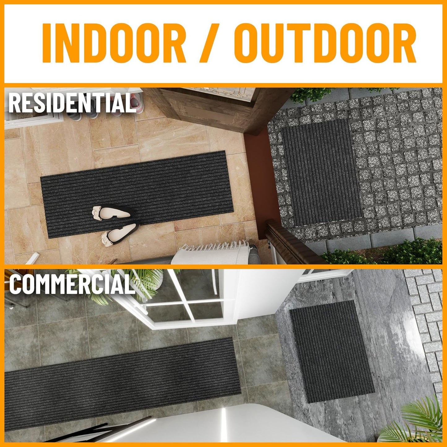 Ottomanson 2'7" x 14' Hallway Runner with Scraper Pile - Extra Durable Non-Slip Rug Mat for Indoor & Outdoor Use - Ideal for Kitchen, Entryway & Garage - High-Traffic Carpet, Black