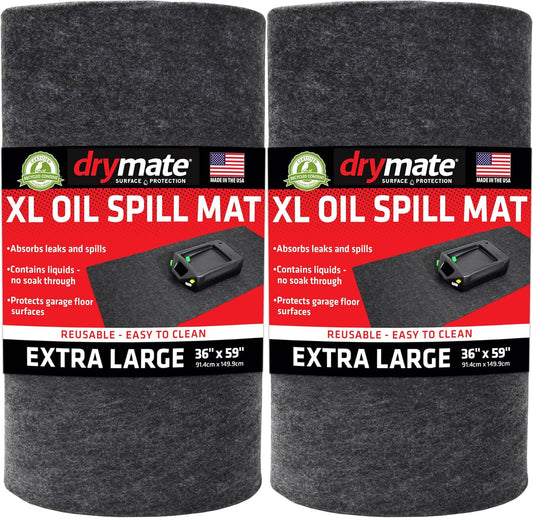 Drymate XL Oil Spill Mat (36" x 59") (2-Pack), Premium Absorbent Oil Pad, Reusable, Washable, Durable, Waterproof Backing Contains Liquids, Protects Garage Floor Surface (USA Made)