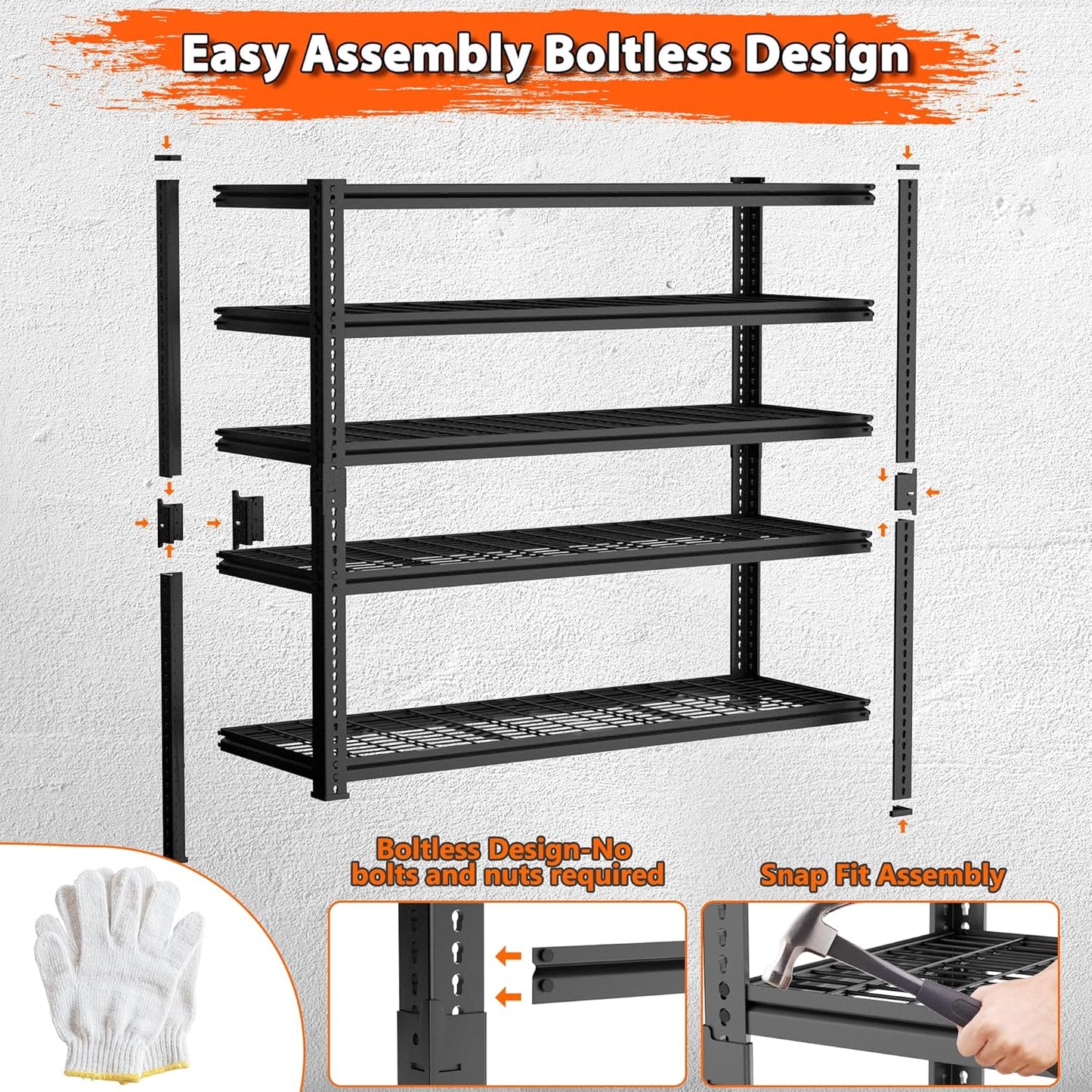 Storage Shelves Heavy Duty, 2 PCS 48" L x 18" W x 72" H Garage Wire Shelving Unit Loads 2800LBS, 5-tier Adjustable Metal Industrial Utility Shelf Rack for Kitchen, Laundry Room, Warehouse, Basement