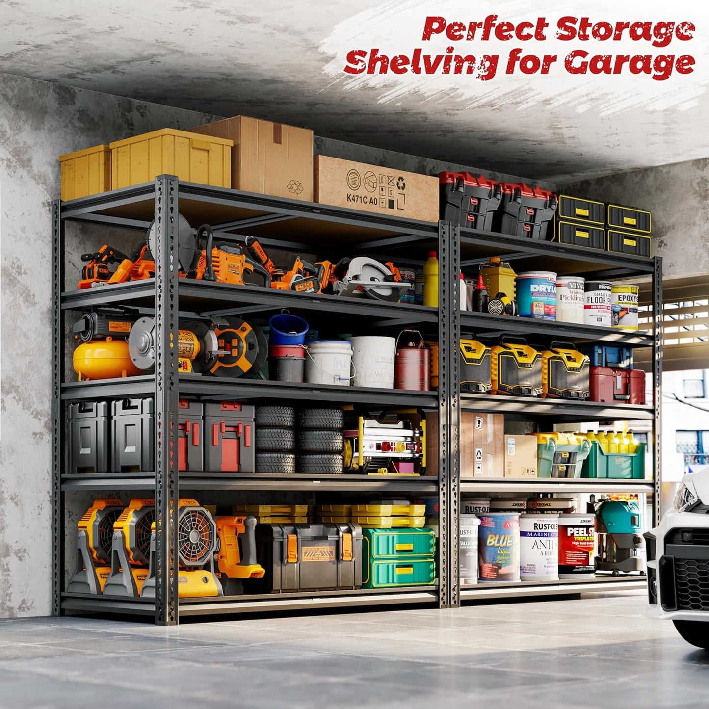 72"H Storage Shelves heavy duty, 2200LBS Garage Shelving, 5 Tier Metal Shelving Unit Adjustable Garage Shelves Utility Rack Shelf for Storage Warehouse Pantry Closet,40" W × 20" D × 72" H, Black, 2PCS