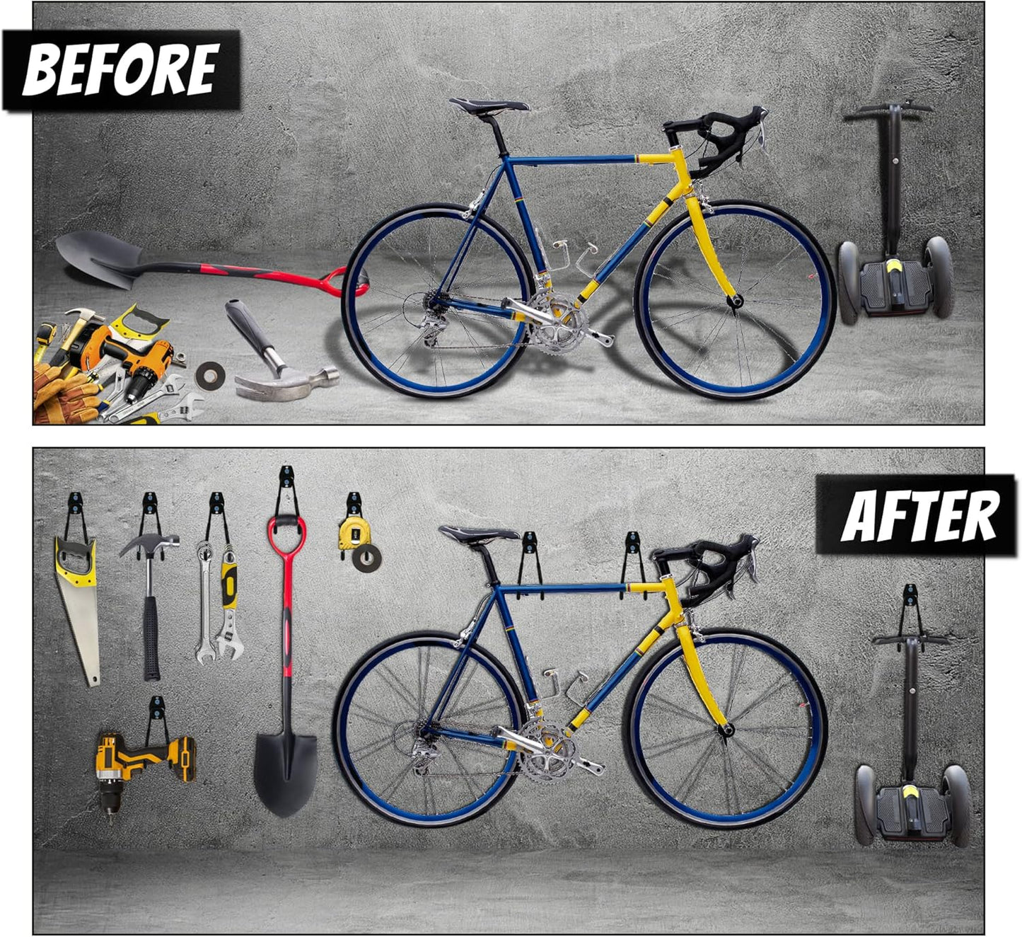 WMK 7.3'' Heavy Duty Garage Hooks, 6 Pack Wall Mount Garage Storage Hooks for Hanging Bike, Ladder, Tools - 100LB Load Capacity, Triple-Welded, PVC Coated (Black)