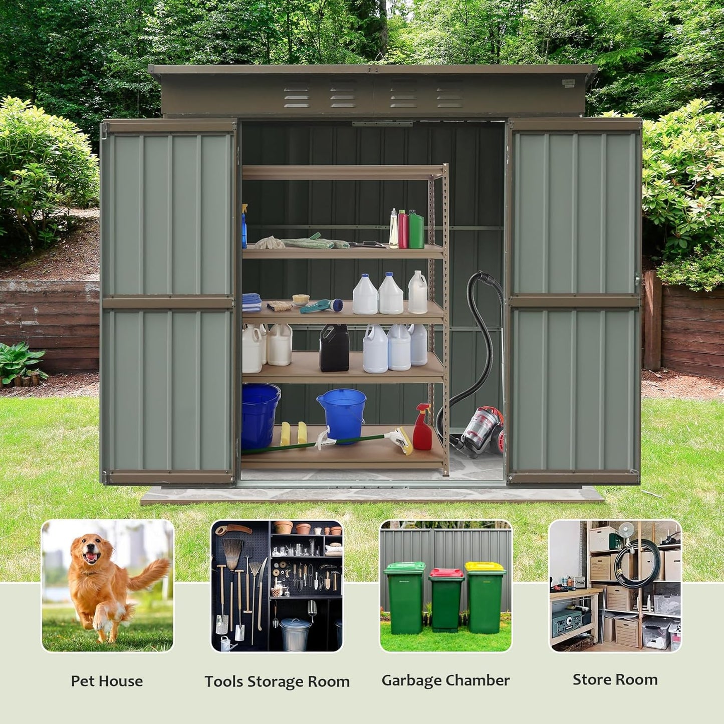 IKERY Metal Storage Shed - 6' x 4' with Double Lockable Doors, Garden and Backyard Tool Shed for Bikes, Weather - Resistant, Dark Gray