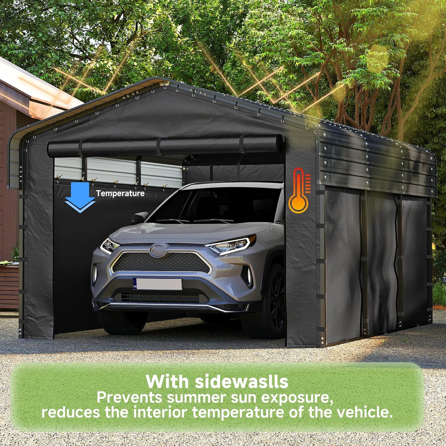 Real Relax 10x15ft Heavy Duty Metal Carport with Galvanized Steel Roof, Removable Sidewalls, Outdoor Car Port Shelter for Cars, Trucks and Boats, Gray