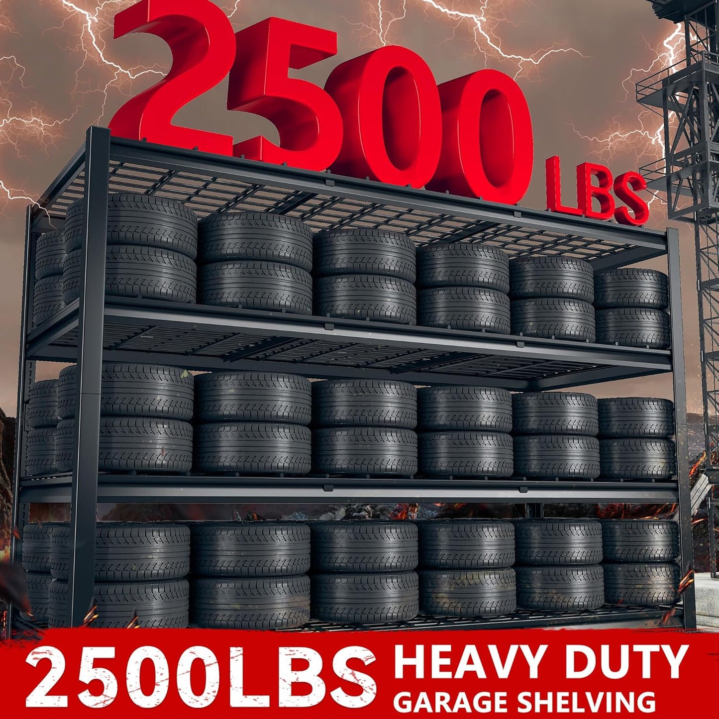 REIBII 60" W Garage Shelving Heavy Duty 2500LBS Storage Shelves 4-Tier Garage Shelves, Adjustable Metal Shelving for Warehouse, Pantry, Kitchen, Commercial, 60" W*60" H*24" D, 2 Pack