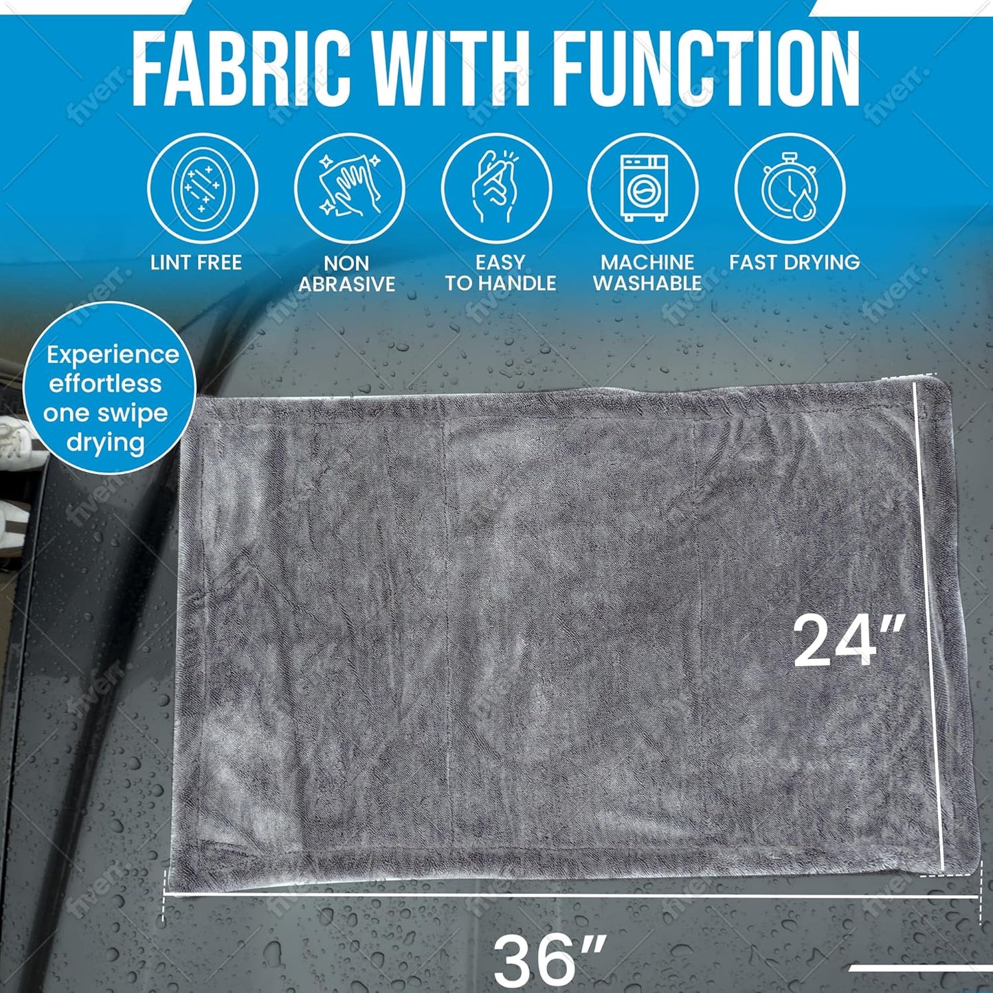 Car Drying Towel Extra Large 36"x24" Super Absorbent - Professional Grade 1400 GSM Microfiber Twisted Loop Design is The Perfect Choice When You Want A Safe Scratch Free and Streak Free Finish
