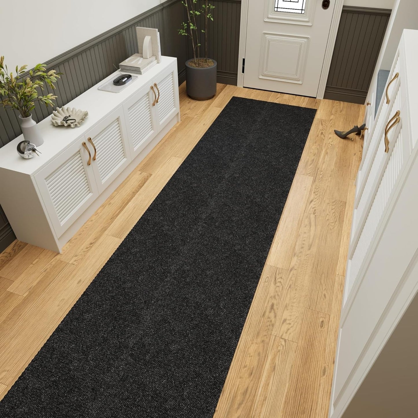 Ottomanson 2'7" x 18' Hallway Runner with Scraper Pile - Extra Durable Non-Slip Rug Mat for Indoor & Outdoor Use - Ideal for Kitchen, Entryway & Garage - High-Traffic Carpet, Black