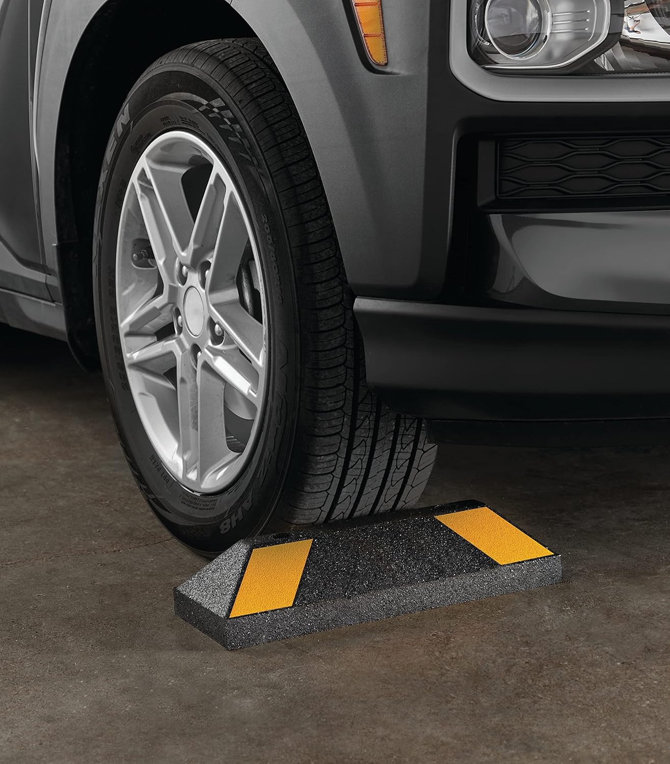 Rubberific Heavy Duty Rubber Parking Stop Durable Easy to Install Reflective Parking Curb Garage Car Stopper for Indoor and Outdoor Use (2 Pack)