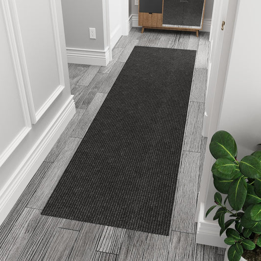Ottomanson 3'11" x 5' Mud Mat Area Rug Scraper Carpet - Non-Slip, Dirt Trapping for Indoor & Outdoor Use - Ideal for Entryway, Garage, Kitchen, Patio & High-Traffic Areas, Black