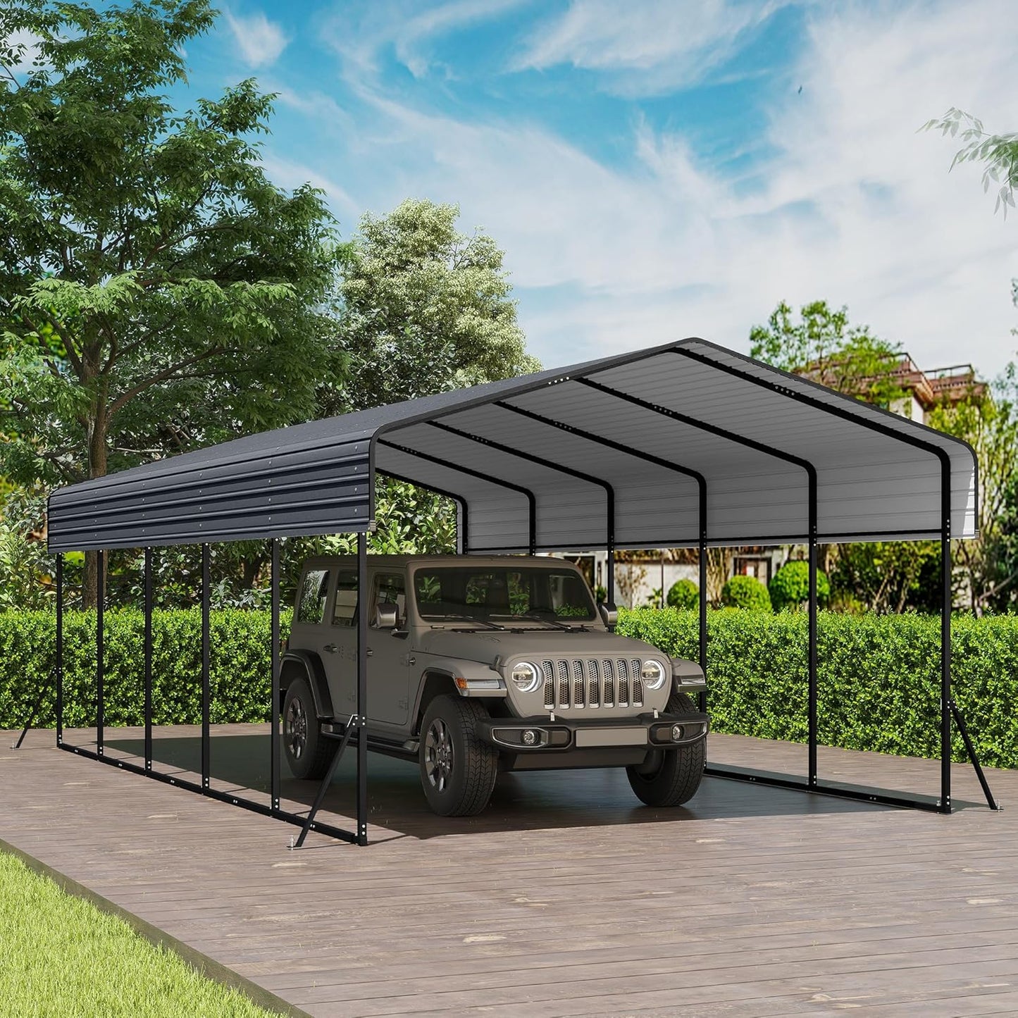 Real Relax 13' x 26' Metal Carport, Heavy Duty Carport with Galvanized Steel Roof with Metal Frame, Extra Long Outdoor Garage Car Shelter Shade for SUV Trucks and Boats, Gray
