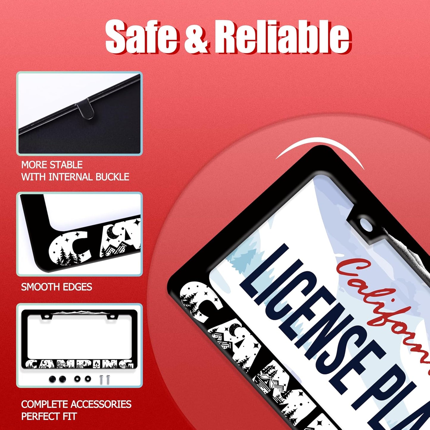 Camping License Plate Frame Mountains License Plate Holder Forest for Car Decorative Parts Stainless Stee License Plate for Standard Us Canada Funny License Plate Frames 12x6 Inch