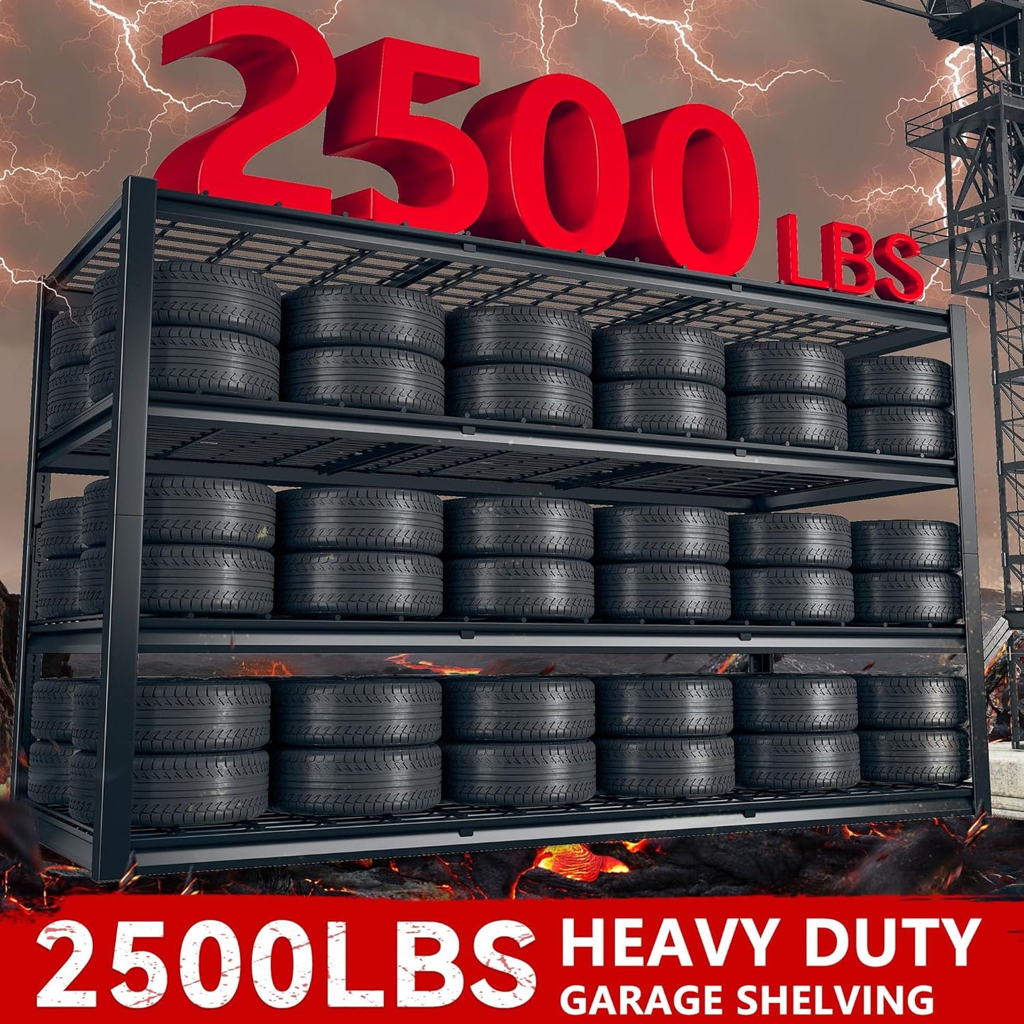 REIBII 60" W Garage Shelving Heavy Duty 2500LBS Storage Shelves 4-Tier Garage Shelves, Adjustable Metal Shelving for Warehouse, Pantry, Kitchen, Commercial, 60" W*60" H*24" D