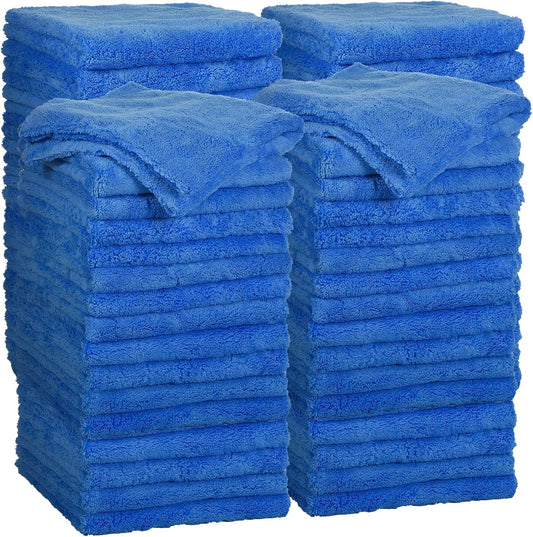 Shimeyao 30 Pcs Edgeless Microfiber Plush Towels for Cars Detailing Drying Wash Polishing Absorbent Cleaning Cloths, 500 GSM, 16 x 16 Inch(Dark Blue)