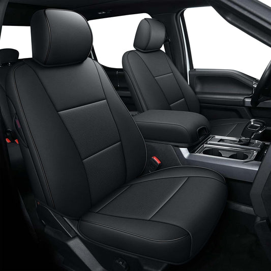 AOMSAZTO Seat Covers for Ford F150 XL XLT: 2015-2024 2025 SuperCrew & F250 F350 F450 2017-2024 Super Duty Crew Cab XL XLT, Custom Fit Full Set Faux Leather Black