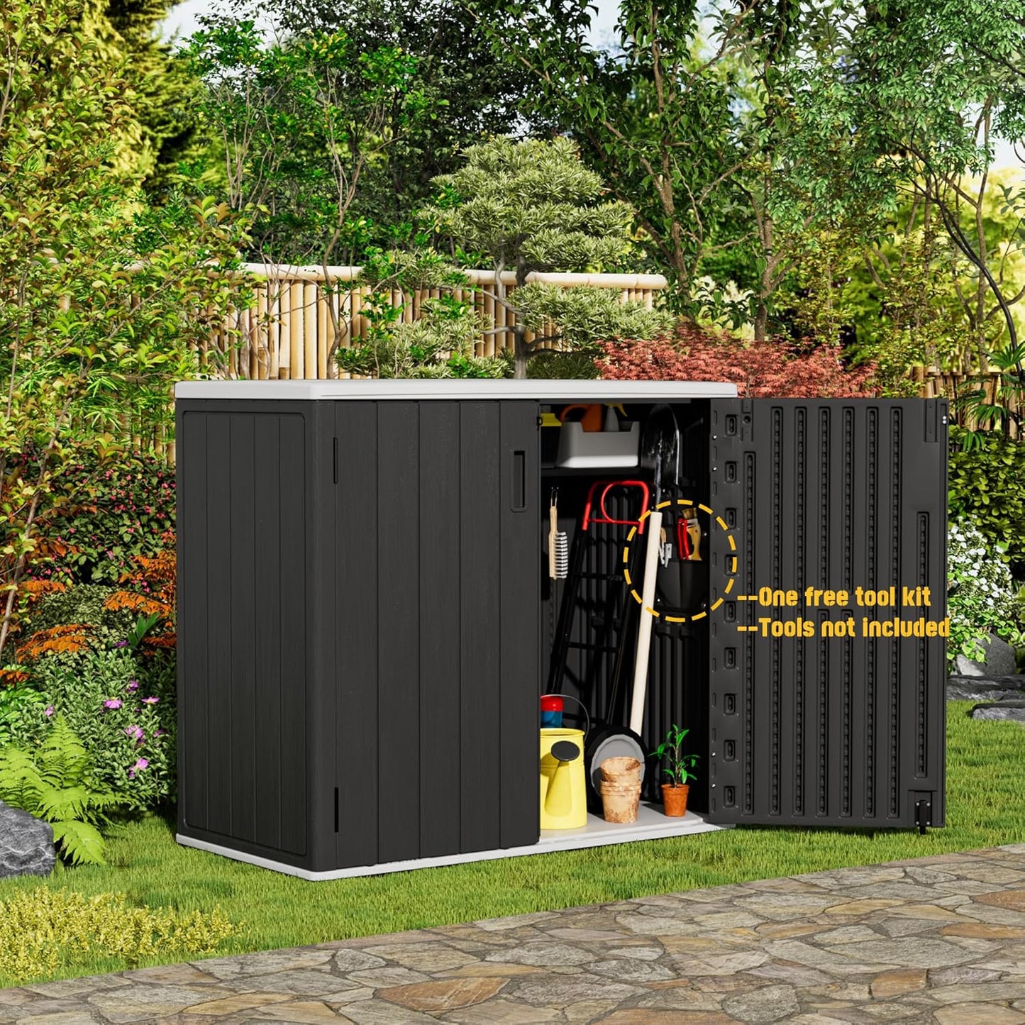 Large Outdoor Storage Box,Resin Sheds&Outdoor Storage Waterproof/Lockable,Outdoor Storage Cabinets for Balcony,Garage,Backyard (37Cu.ft-Black White)