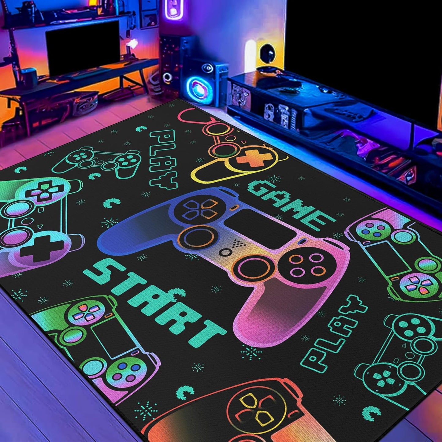 Play Gaming Rug for Bedroom Gamer Mat Gamepad for Boys Room 59"x39" for Playroom Decor Washable