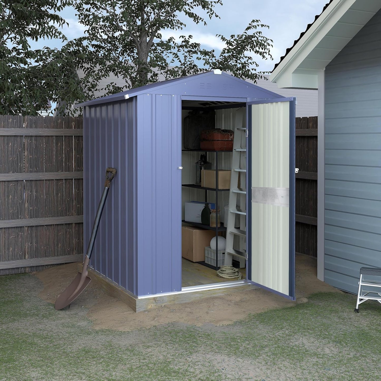 VEIKOU 4' x 4' Outdoor Storage Shed with Thickened Galvanized Steel, Storage Shed with Lockable Door, Air Vents, Metal Shed for Patio Lawn Yard, Grey